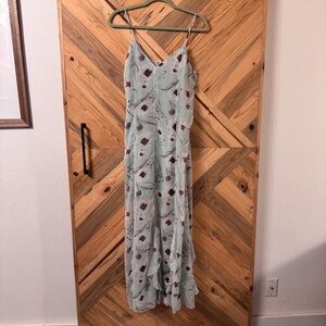 Leith Floral Maxi Dress - Light Green and Burgundy Y2K